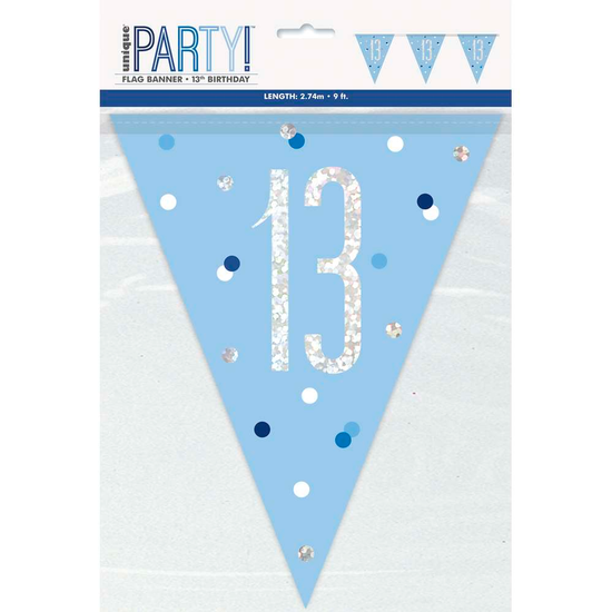 Unique Flag Banner Light Blue Glitz Age 13 9ft