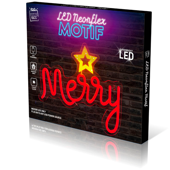 Uncle Bills LED Neonflex Merry With Star 32x27cm