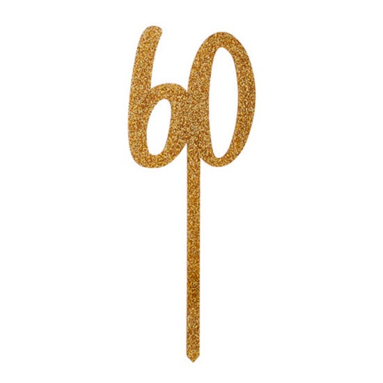 Gold Glitter Acrylic Age 60 Cake Topper