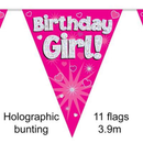 Bunting 11 Flags Pink Holographic Birthday Girl