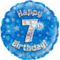 18" 7th Birthday Blue Holographic Foil Balloon