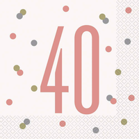 Rose Gold Glitz 40th Birthday Napkins 16pk