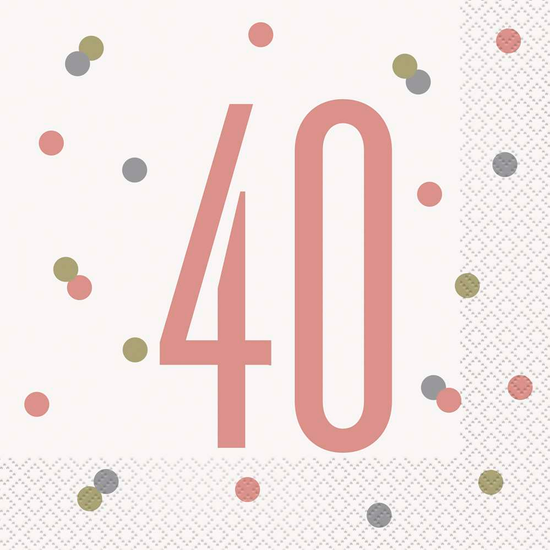 Rose Gold Glitz 40th Birthday Napkins 16pk