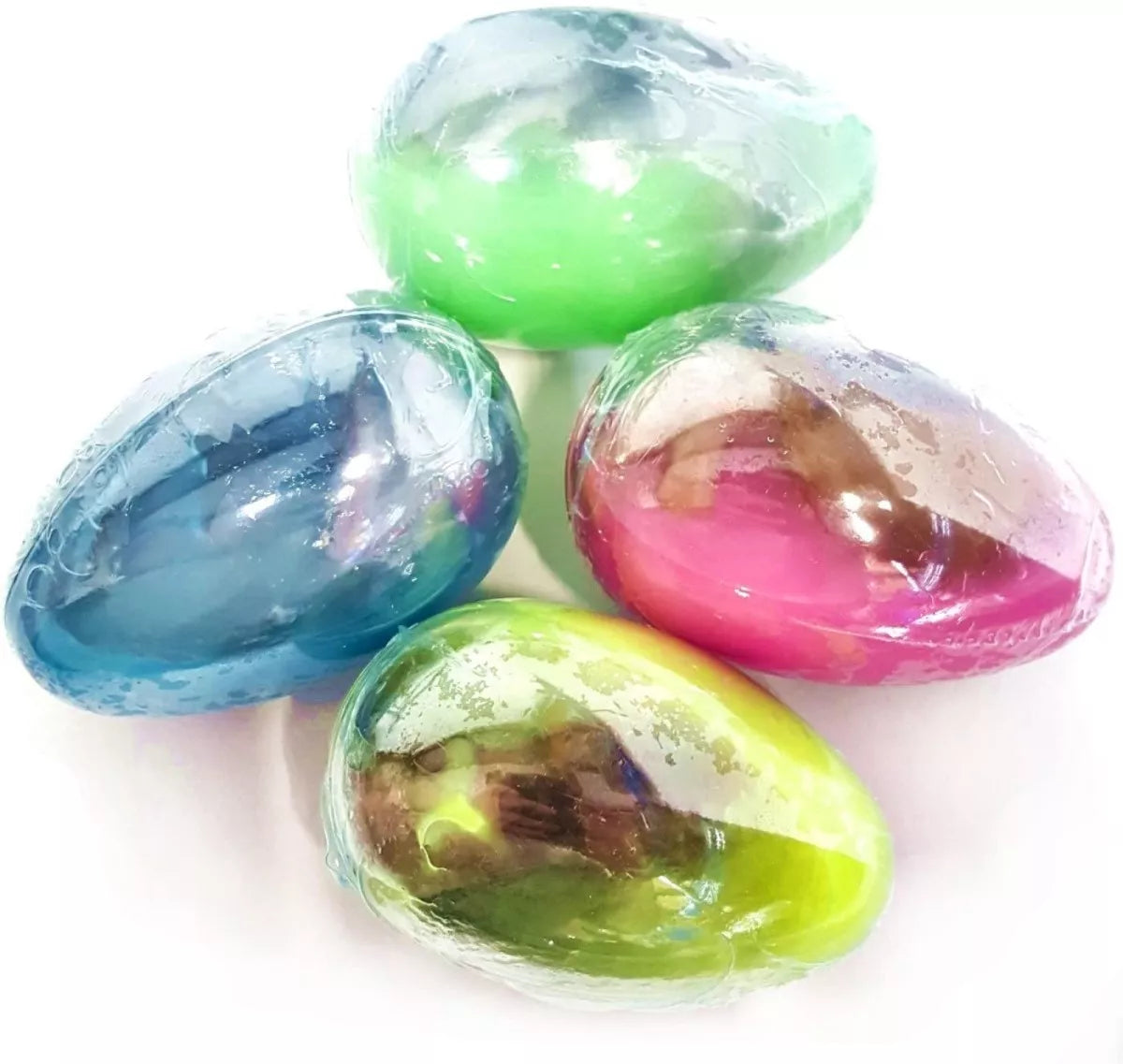 Kandy Toys Alien Egg Pod toys, 12-pack featuring colorful plastic alien egg capsules with playful designs and textures.