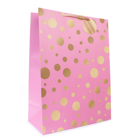 Gift Bag Pink With Gold Spots Extra Large 6pk