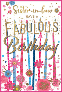 Set of six Simon Elvin C75 birthday cards for sister-in-law, featuring colorful, festive designs on high-quality cardstock.