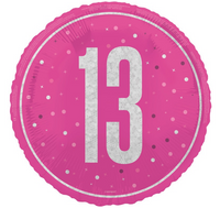 Unique Foil Balloon Pink Glitz Age 13 18"