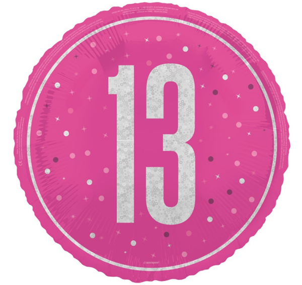 Unique Foil Balloon Pink Glitz Age 13 18"