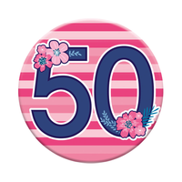 Six small Tiger Feet birthday badges featuring the number 50, perfect for celebrating a 50th birthday.
