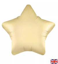 Oaktree Gold Silk Star 19-inch foil balloon with shiny metallic finish, floating against a plain background.