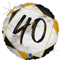 40th Birthday Black & Gold Marble 18" Foil Balloon