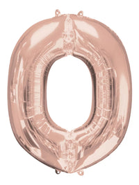 Rose gold foil letter O balloon, 34-inch size, from Amscan, perfect for celebrations and event decorations.