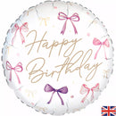 Oaktree Bow Happy Birthday 18-inch foil balloon with colorful bow design for birthday celebrations.