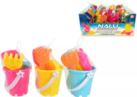 Colorful Kandy Toys Bucket Set with 12 small 9cm toy buckets, perfect for kids' play and outdoor activities.