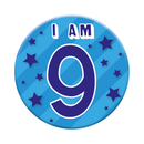 Six small Tiger Feet birthday badges featuring the age 9, perfect for birthday celebrations and party accessories.