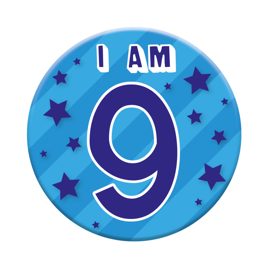Six small Tiger Feet birthday badges featuring the age 9, perfect for birthday celebrations and party accessories.