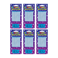 Six blue spiral party candles from Simon Elvin, decorative birthday candles with a vibrant spiraled design.