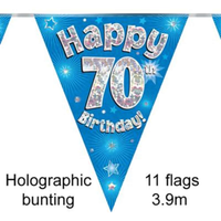 Bunting 11 Flags Blue Holographic Birthday Age 70