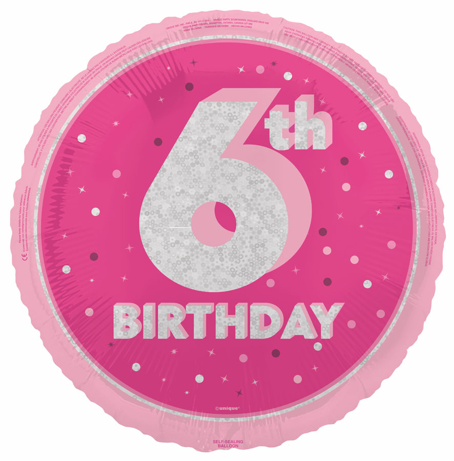 Unique Foil Balloon Pink Glitz Age 6 18"