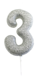 Creative Party Candle Number 3 Glitter Silver 7cm