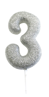 Creative Party Candle Number 3 Glitter Silver 7cm
