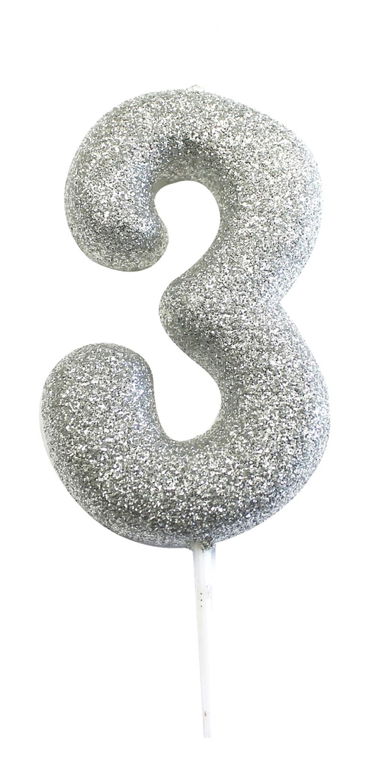 Creative Party Candle Number 3 Glitter Silver 7cm