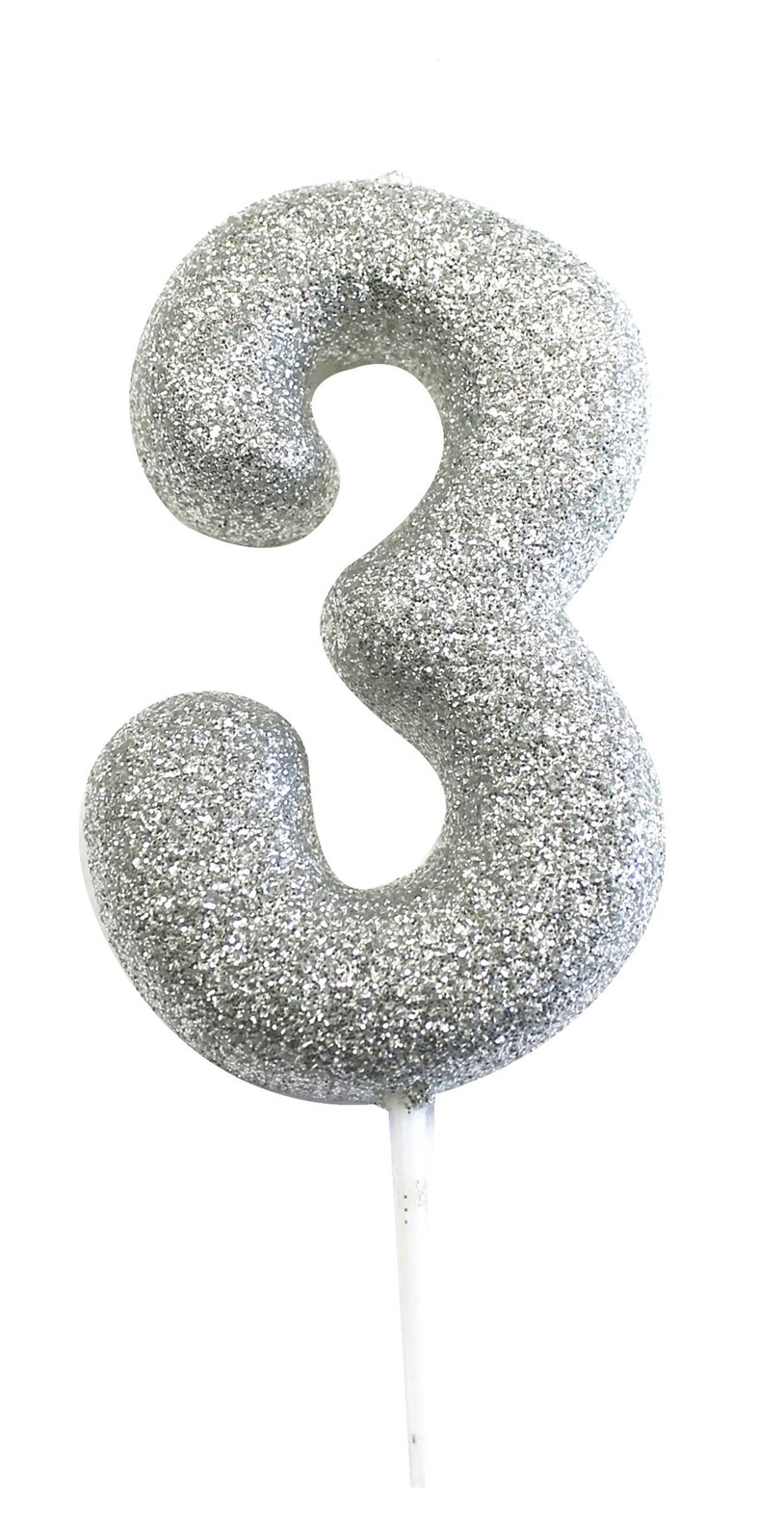 Creative Party Candle Number 3 Glitter Silver 7cm