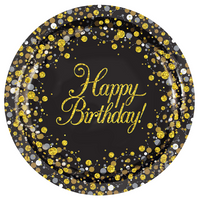 Sparkling Fizz Birthday Black 9" Plates 8pk