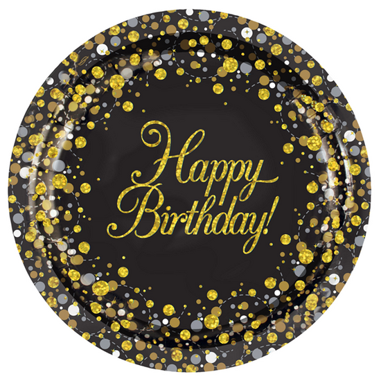 Sparkling Fizz Birthday Black 9" Plates 8pk
