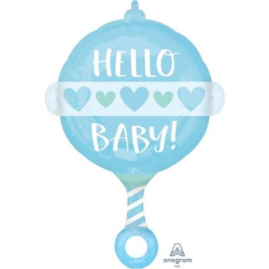 Anagram Foil Balloon Blue Baby Rattle 24"