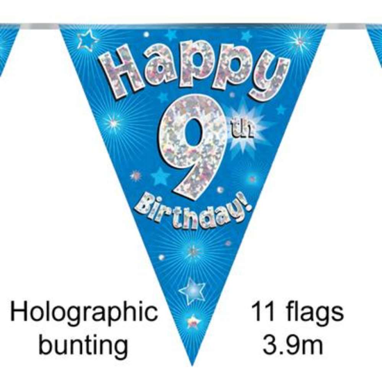 Bunting 11 Flags Blue Holographic Birthday Age 9
