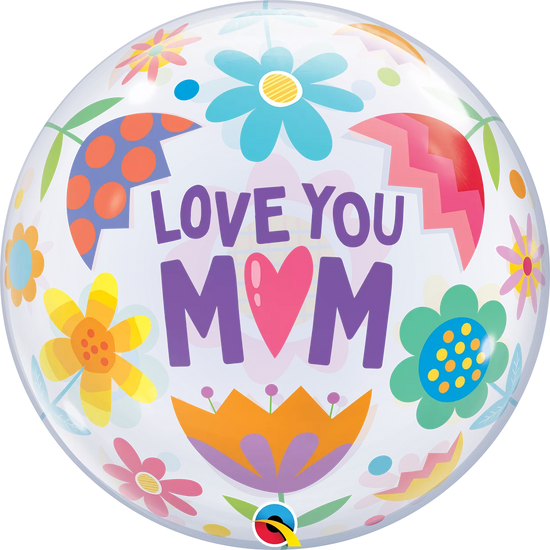 Qualatex Bubble Balloon Love You Mum Flowers 22"