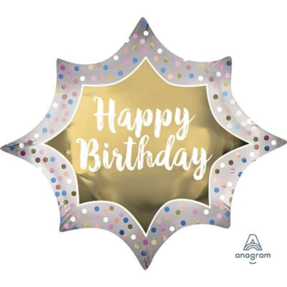 Anagram Foil Balloon Satin Gold Burst Birthday 35