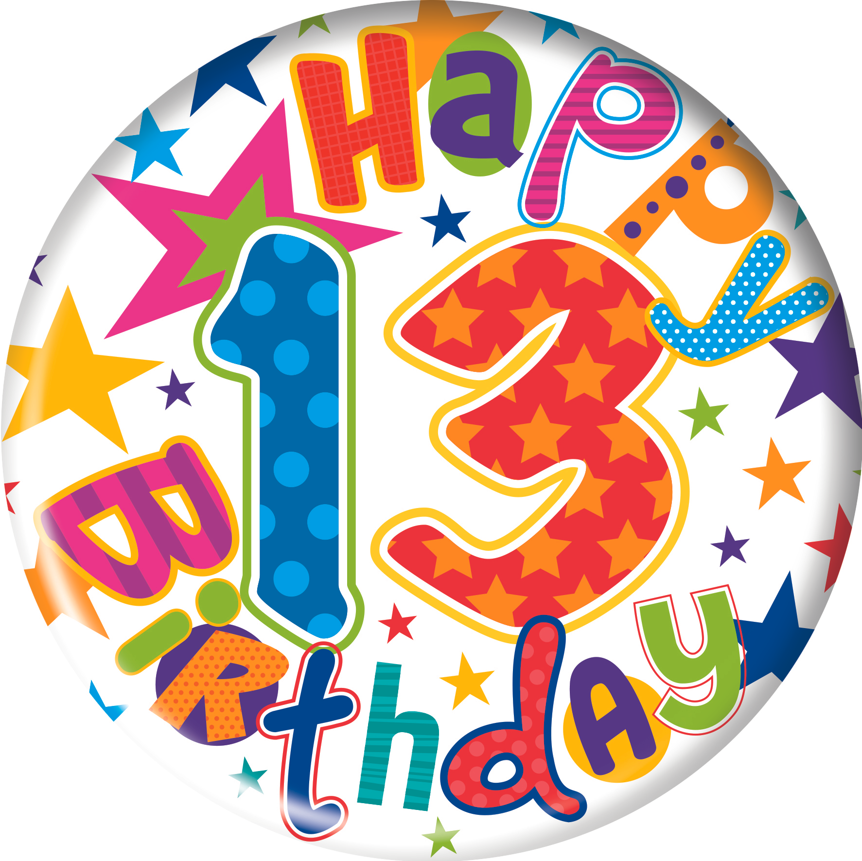 Small Simon Elvin birthday badge with "13" age design, perfect for celebrating a 13th birthday.