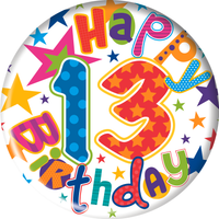 Small Simon Elvin birthday badge with "13" age design, perfect for celebrating a 13th birthday.