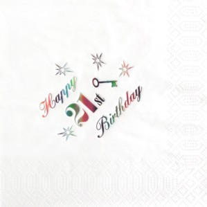 21st Birthday White Napkins - 15pk