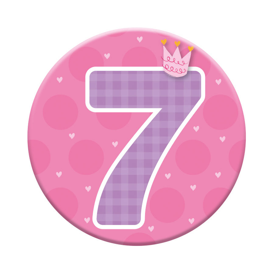 Six small Tiger Feet birthday badges with the number 7 for age-themed celebration accessories.
