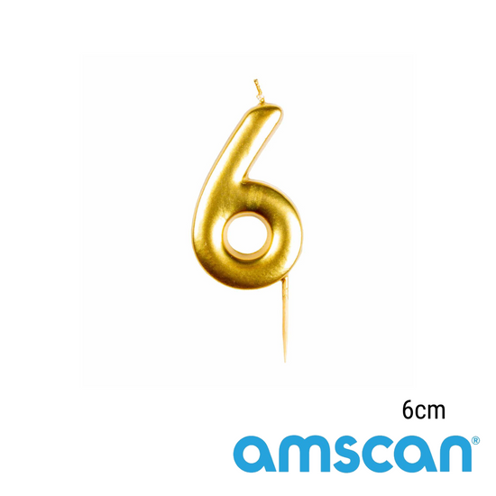 Amscan Party Candle Number 6 Metallic Gold 6cm