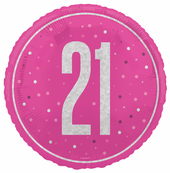 Unique Foil Balloon Pink Glitz Age 21 18"