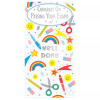 Prelude 6-pack C55 Congratulations Exam cards featuring colorful designs for celebrating academic achievements.