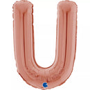 Grabo 26-inch rose gold foil letter U balloon for celebrations, featuring shiny metallic finish and letter U shape.