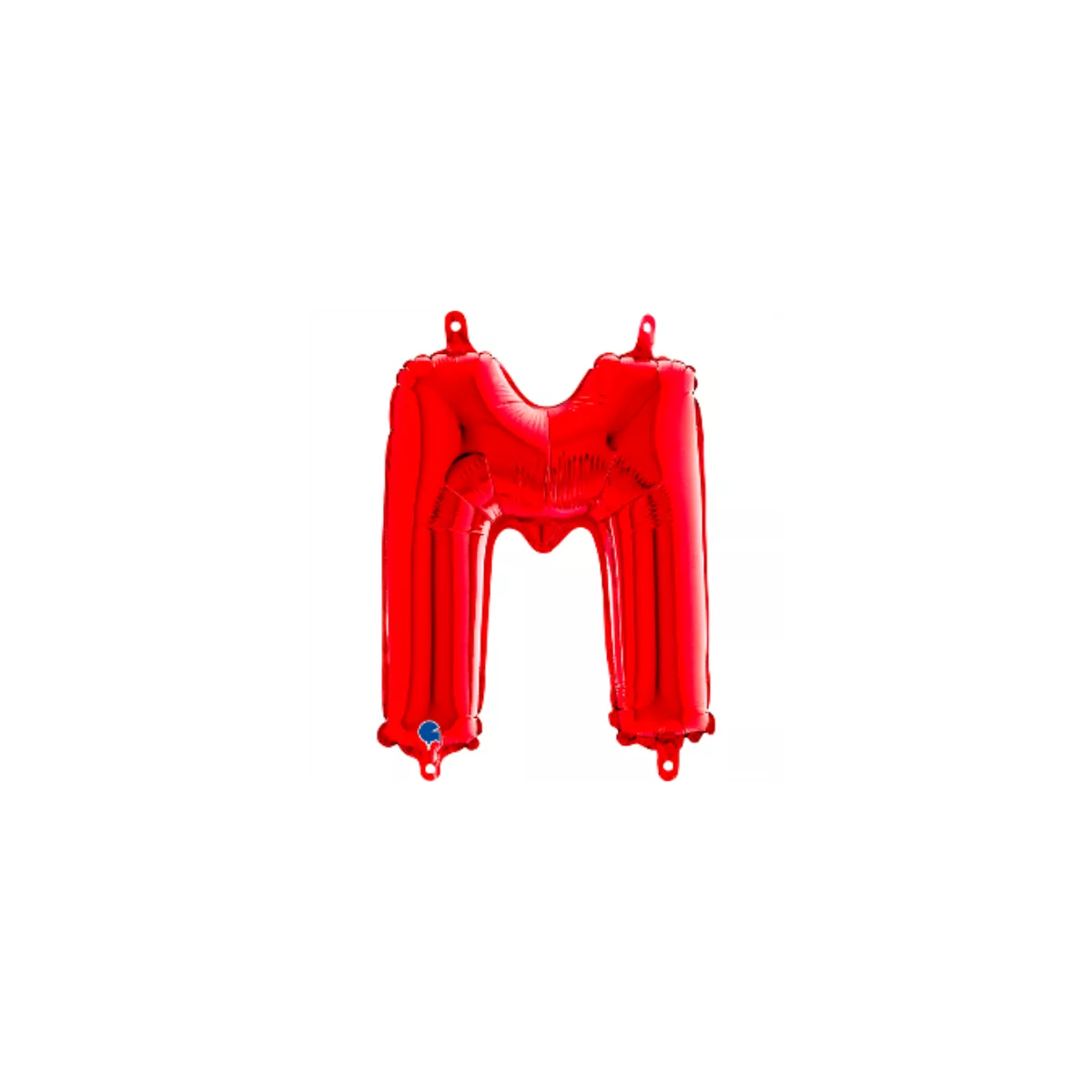 Red 14-inch Grabo foil balloon in the shape of the letter M, with shiny metallic surface and vibrant color.