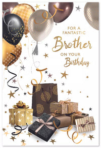 Set of six Simon Elvin C50 birthday cards for brother, featuring colorful designs and celebratory messages.