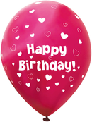 Oaktree Birthday Pink Hearts 11" Latex Balloon 6pk