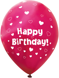 Oaktree Birthday Pink Hearts 11" Latex Balloon 6pk