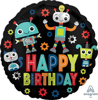 Anagram Birthday Robots 18" Round Foil Balloon