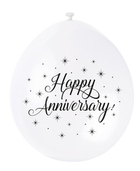White Happy Anniversary 9" Latex Balloons 10pk