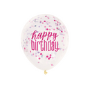 Unique Birthday Pink Confetti Latex Balloons 6pk