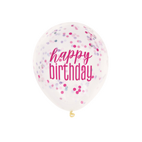 Unique Birthday Pink Confetti Latex Balloons 6pk