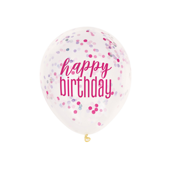Unique Birthday Pink Confetti Latex Balloons 6pk